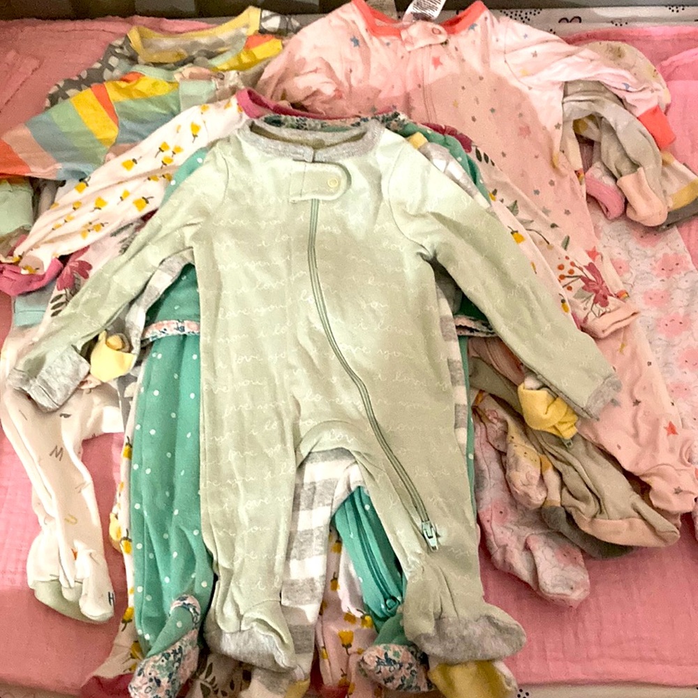 Mixed brands! New born to 0-3 months multi color all in one onesie.